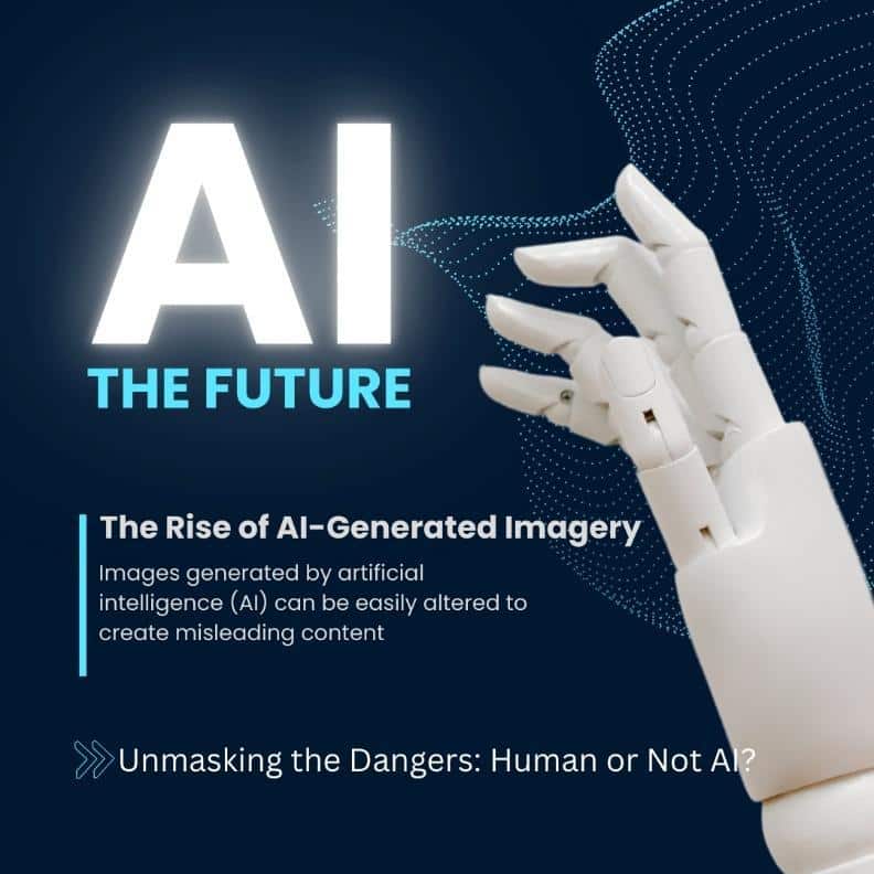 AI the future robot hand and rise of AI-generated imagery infographic
